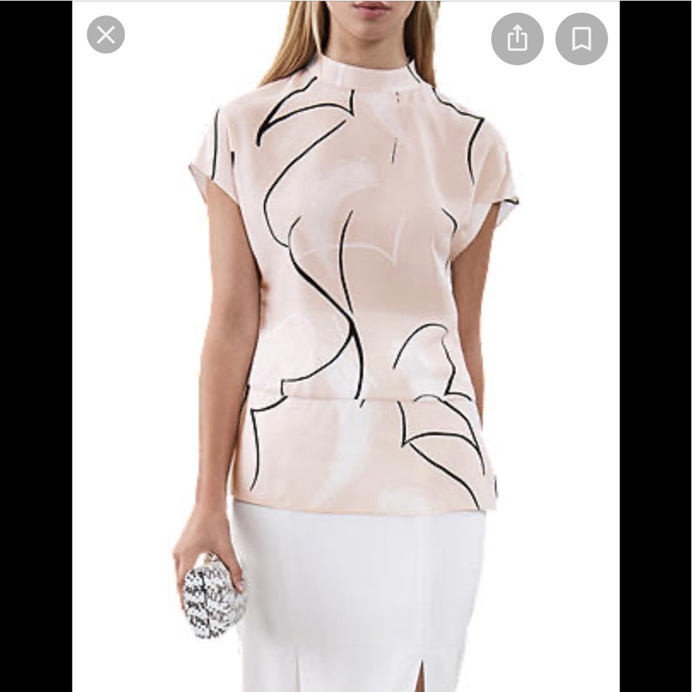Reiss Blush Pink Silk Blouse with Black Abstract Lines